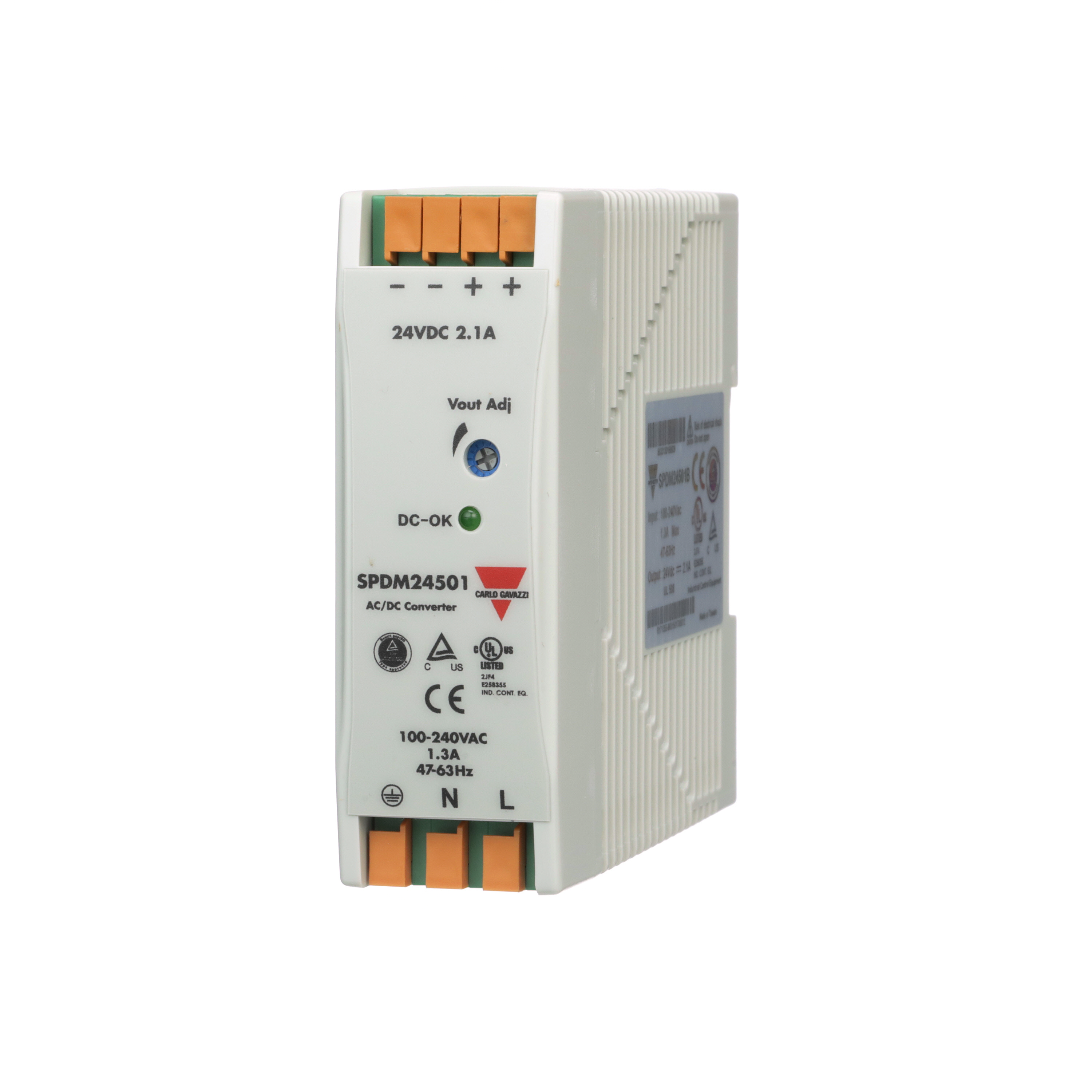 Carlo Gavazzi Switching Power Supply; 24VDC OUT; 2.1A; 85-264VAC / 120-375VDC IN; Single-Phase; DIN Rail Mount